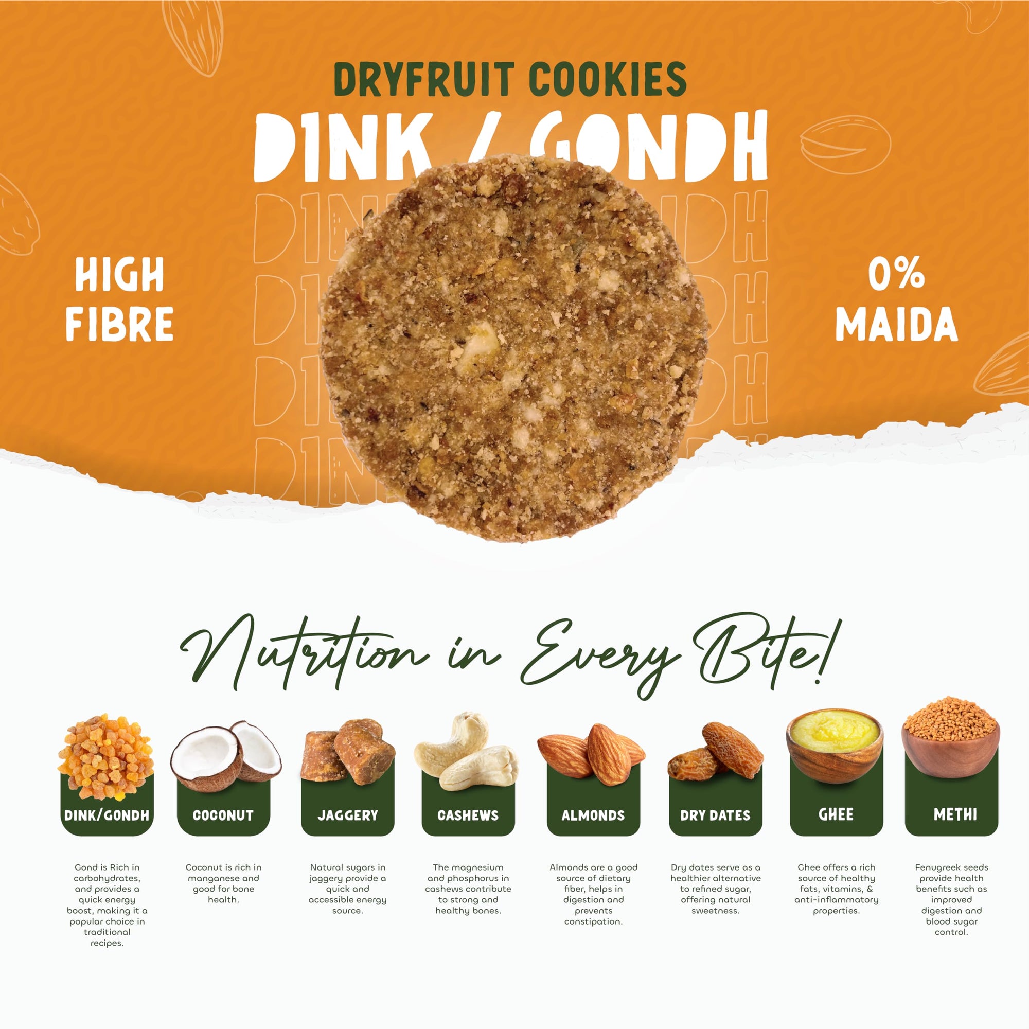 OKIST Dry Fruit Dink Gondh Methi Seed (Fenugreek) Cookies  (Methi, Pack of 3)