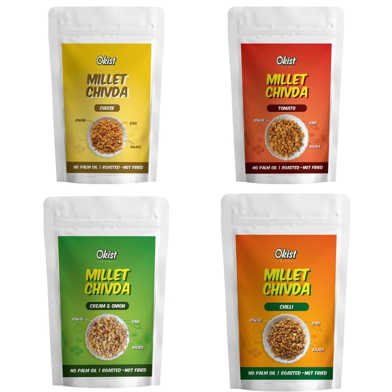 Okist Millet Chivda – Pack of 4 (Chilli + Tomato + Cheese + Cream & Onion)