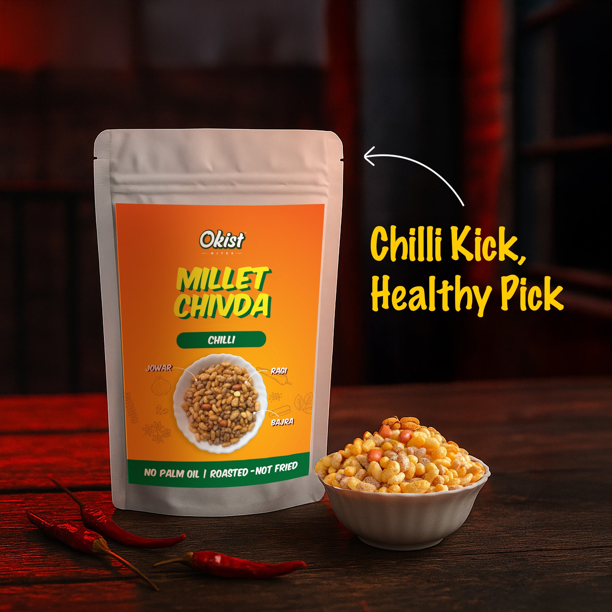 Okist Millet Chivda – Pack of 4 (Chilli + Tomato + Cheese + Cream & Onion)