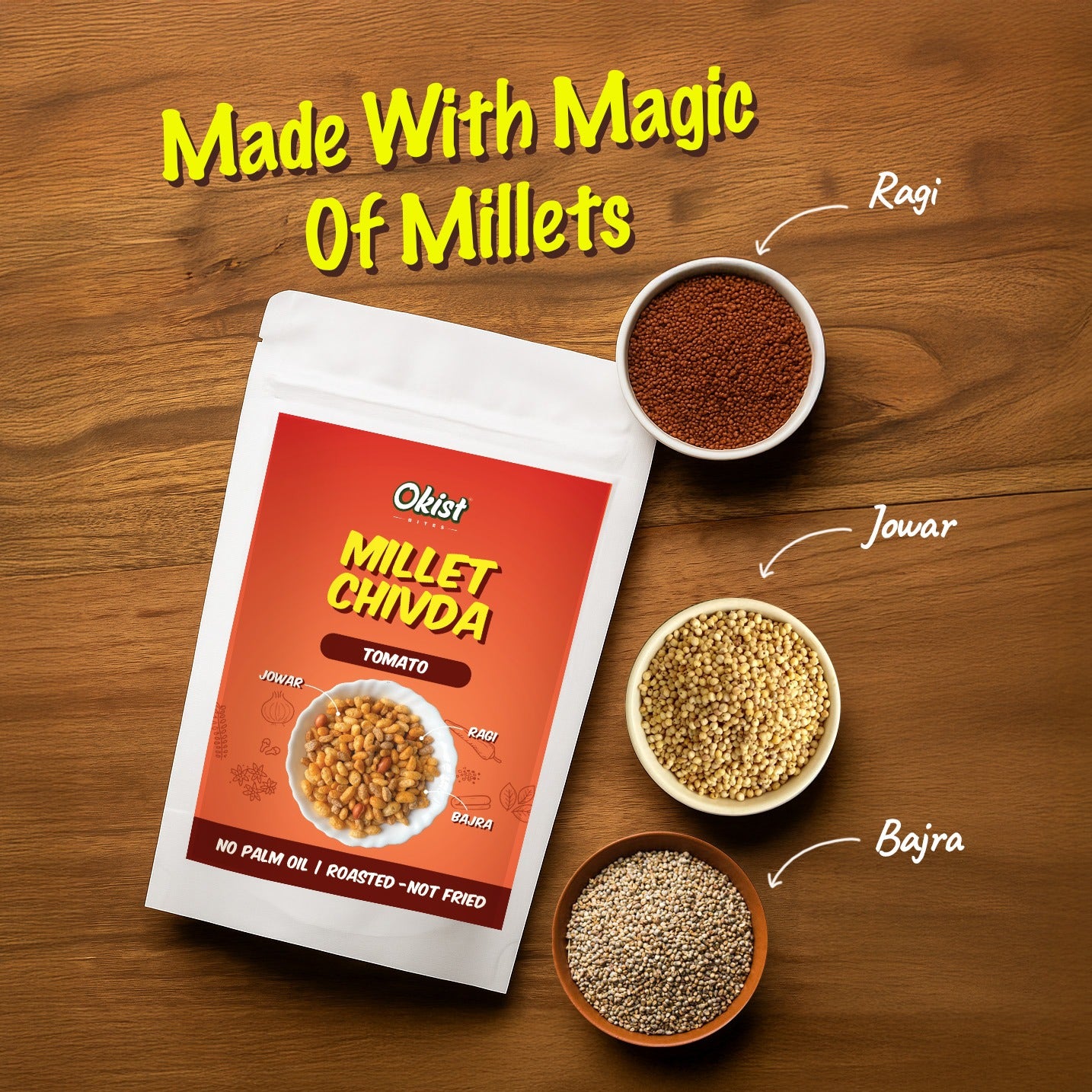 Okist Millet Chivda – Pack of 4 (Chilli + Tomato + Cheese + Cream & Onion)