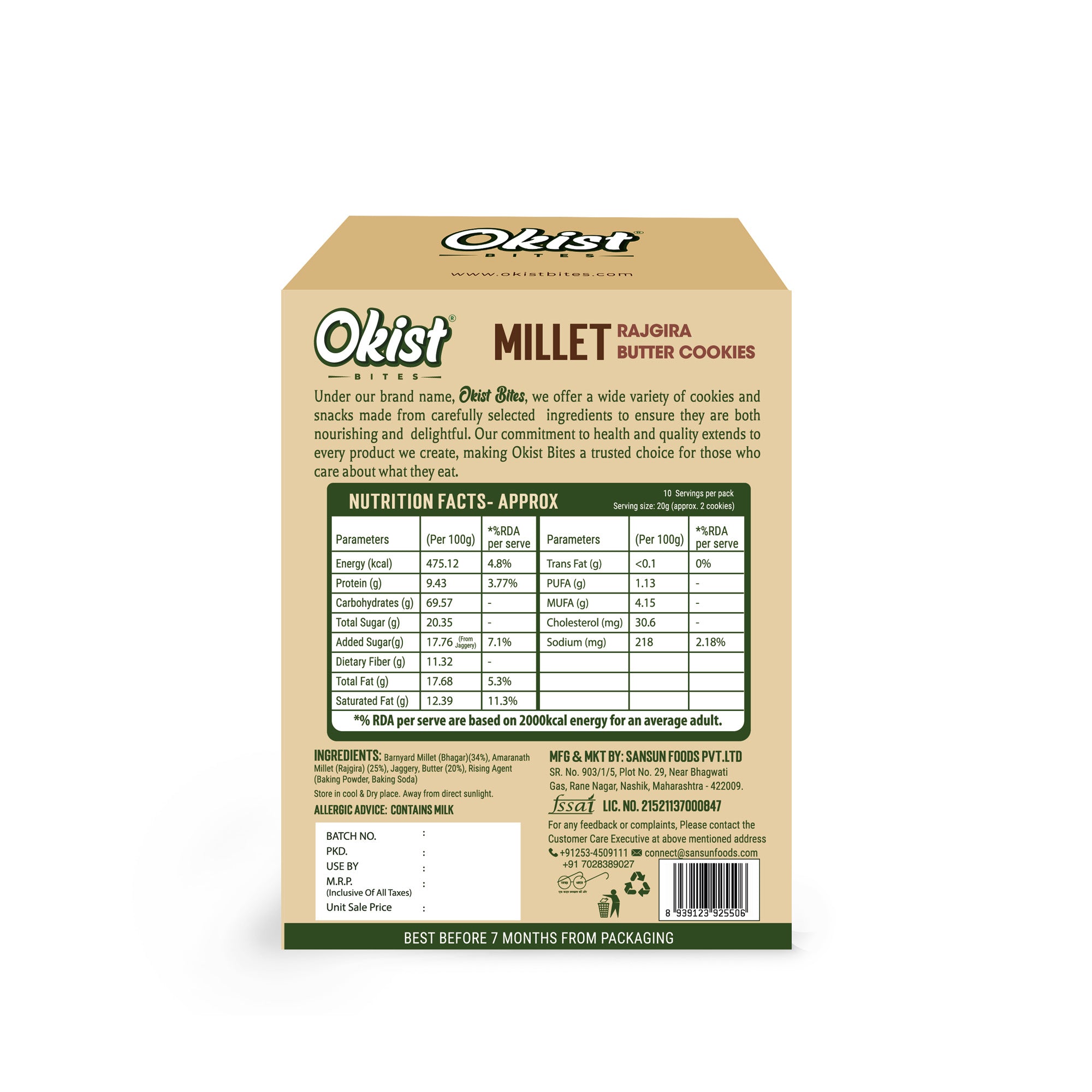 Okist Millet Rajgira Butter Cookies - Pack of 2